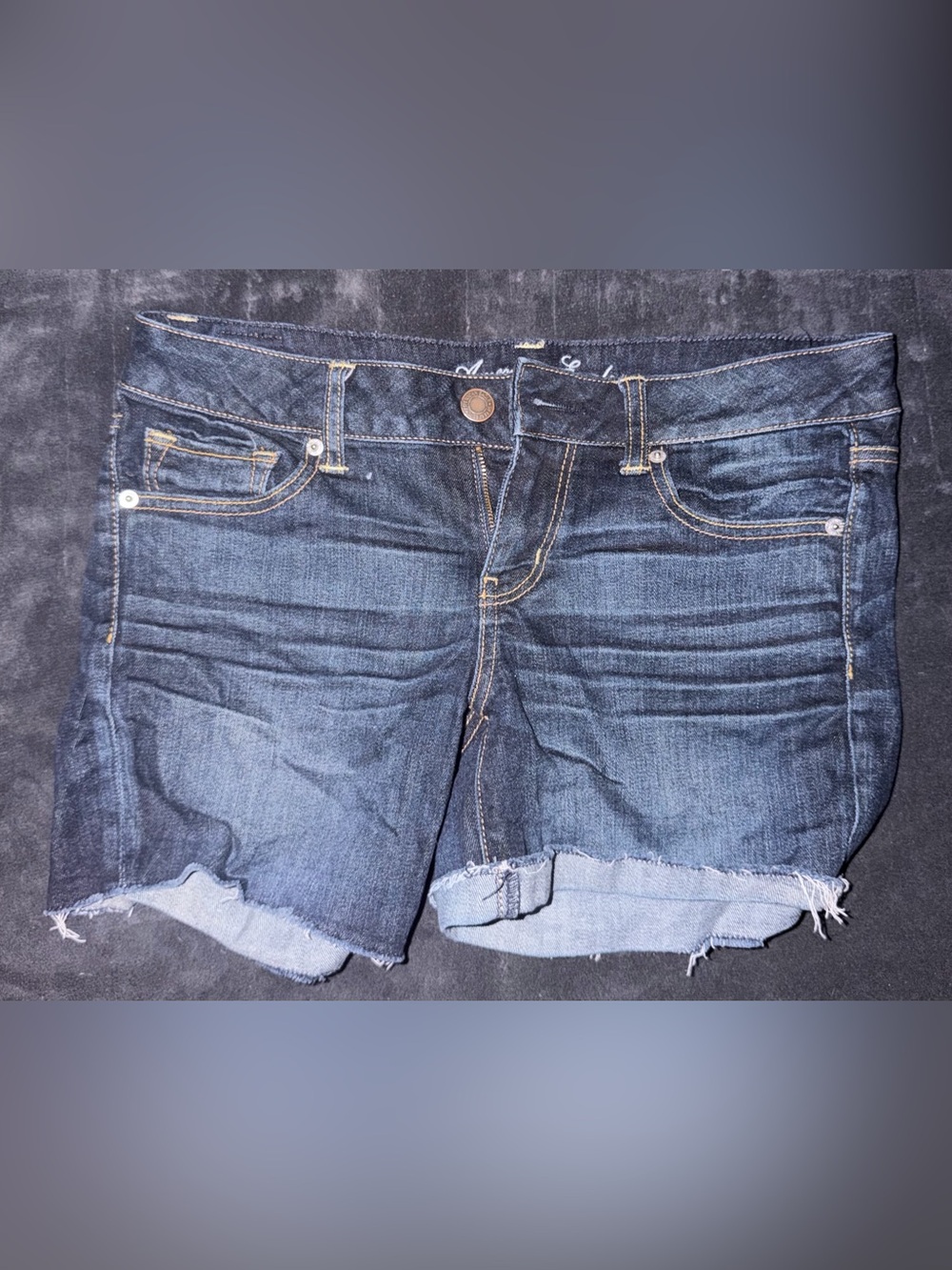 American Eagle Outfitters Dark Blue Cuffed Denim Shorts